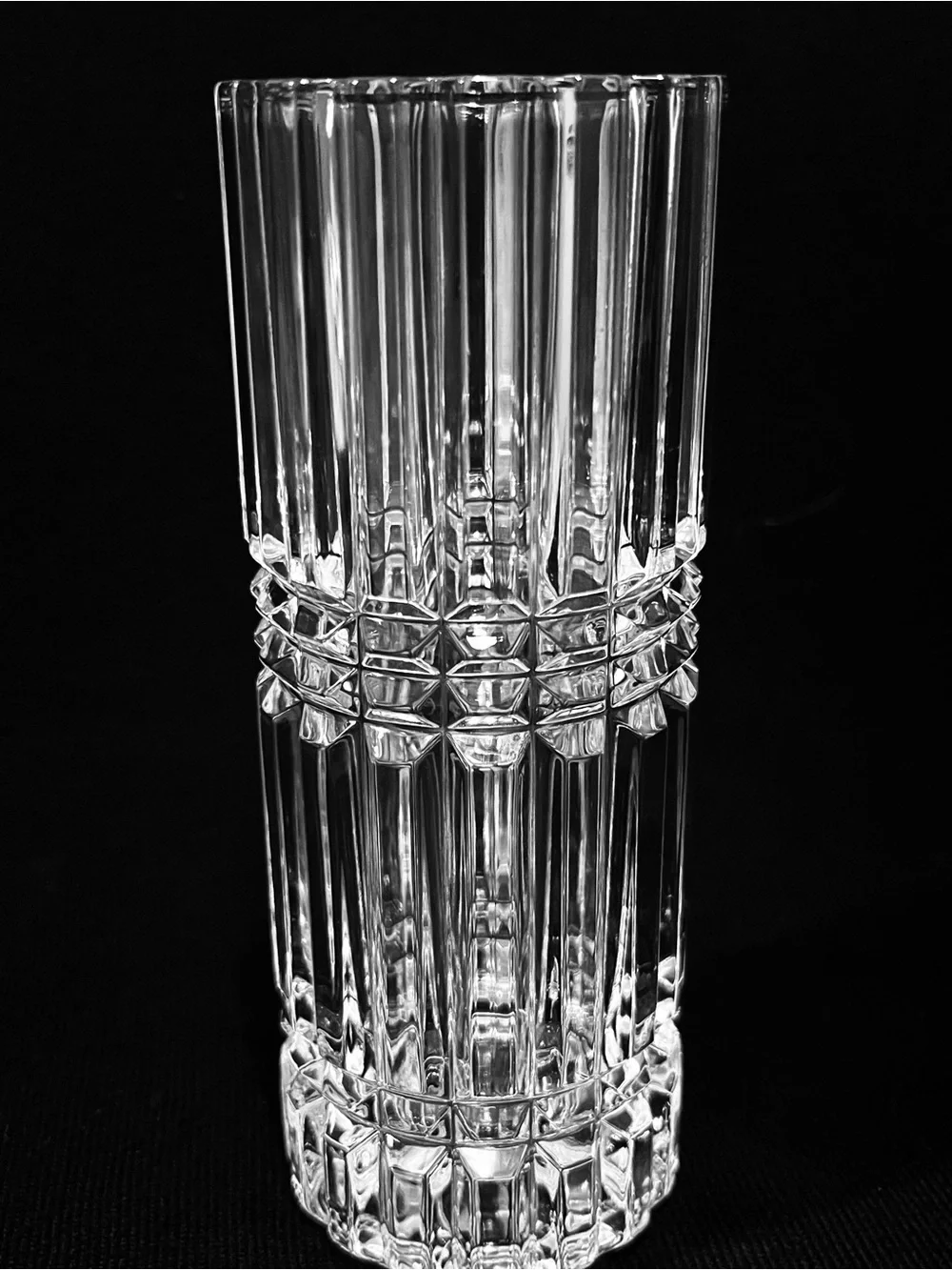 Vintage Midcentury Modern Cut Crystal Cylinder 6.75” Heavy